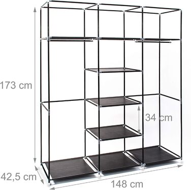 Relaxdays  x Faltschrank Valentin XXL, Stoffschrank, 2 Kleiderstangen, 9 Ablagen, Kleiderschrank, HBT 73 x 48 x 42,5 cm,     Stück (1, Schwarz, Weiß, 173 x 148 x 86 cm)