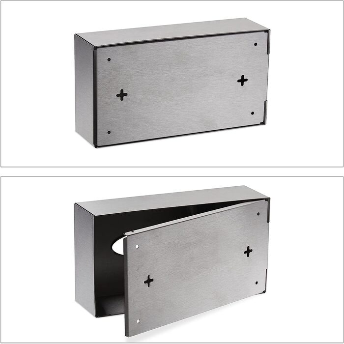 Relaxdays Kosmetiktücher Box, aus Edelstahl, Feuchttücher Behälter, nachfüllbar, zur Wandmontage, Taschentuchbox, Silber, 13 x 24,5 x 7 cm
