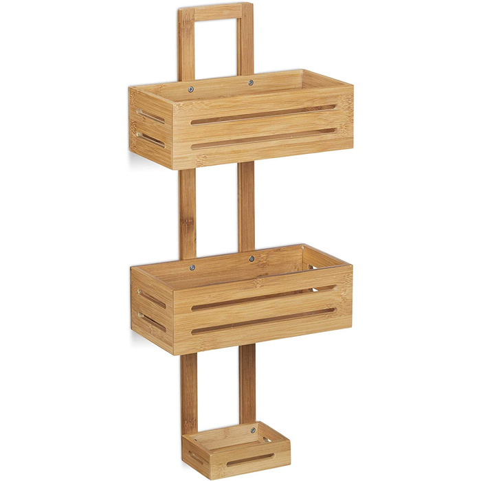 Relaxdays Duschregal Bambus H x B x T: 65 x 28 x 15,5 cm Duschablage aus Holz als Hängeregal Dusche mit 3 Ablagen Duschkorb als Badregal zum Hängen und rostfreier Badschrank sowie Badablage, natur