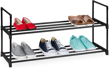 Relaxdays Schuhregal Stecksystem,  für 12 Paar Schuhe, HBT: 67 x 90,5 x 30,5 cm, Schuhständer Metall, schwarz 10036199_348 (2 Ebenen)