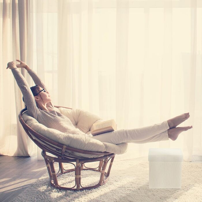Relaxdays Sitzhocker mit Stauraum, faltbar, 35x35x35 cm, Bambus, Weiß