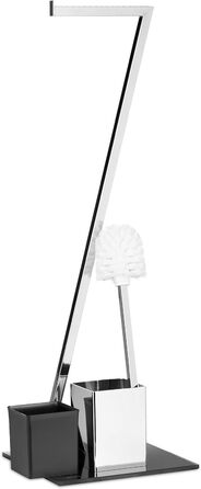 Relaxdays WC Garnitur GLASS H x B x T: 77 x 25 x 25 cm Toilettenpapierhalter aus Glas und Metall in Edelstahl-Optik mit Klobürste als Klopapierhalter freistehend WC Bürstengarnitur, silber-schwarz