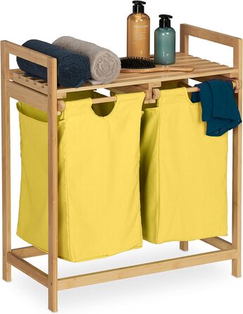 Relaxdays Wäschekorb Bambus, 2 Fächer, ausziehbar, 60L, Natur, 1 Stück