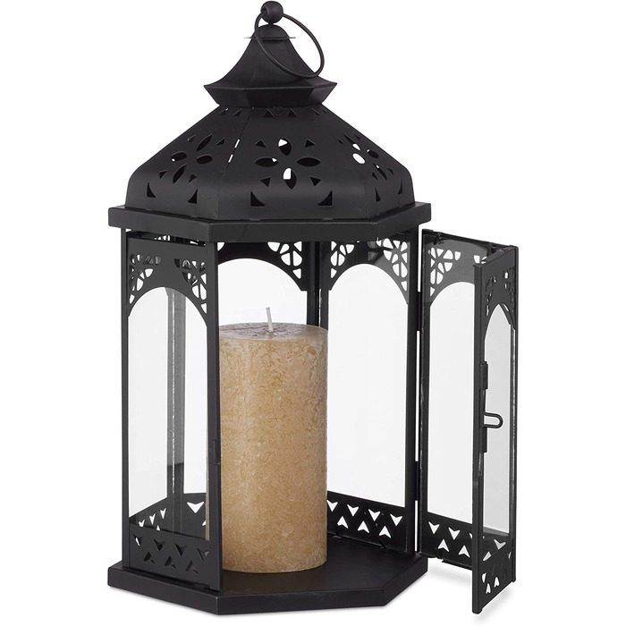 Relaxdays 3er Laternen Set, Deko Laternen für draußen & drinnen, 3 Größen, vintage, Retro Windlicht für Kerzen, schwarz