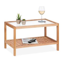 Relaxdays Beistelltisch Walnussholz mit Glasablage
