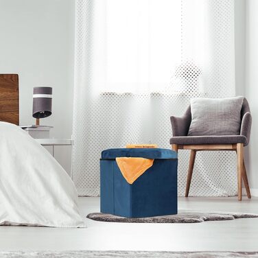 Relaxdays Sitzhocker, faltbar, 38x38x38 cm, Stauraum, MDF & Samt, Creme