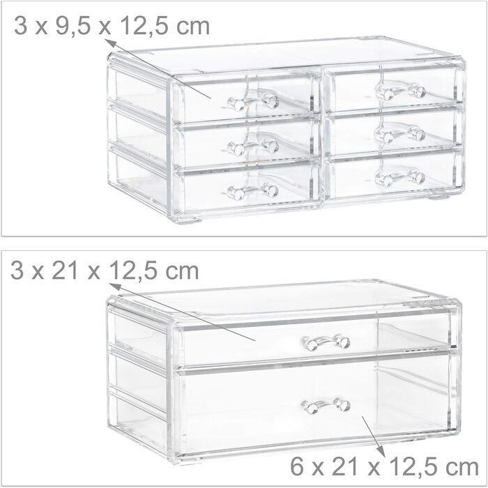 Relaxdays 1 x Make Up Organizer mit Schubladen, stapelbarer Schmuckkasten für Make Up, Acryl Schminkaufbewahrung, transparent 1 Transparent 1 Stück