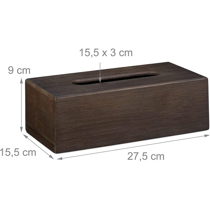 Relaxdays 2 x Kosmetiktuchbox nachfüllbar, Taschen- & Kosmetiktücher, Bambus Tücherbox, HBT: 9 x 27,5 x 15,5 cm, Dunkelbraun
