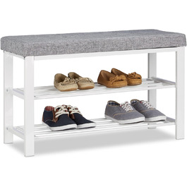 Relaxdays Schuhbank, Sitzpolster, offen, 2 Ebenen, Metall, HBT: 50x81x32cm, grau
