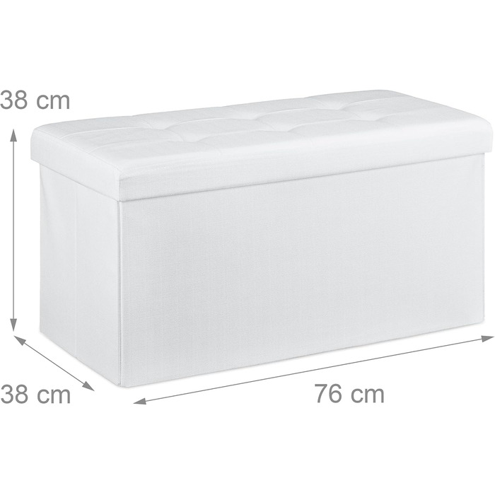 Relaxdays Faltbare Sitzbank XL mit Stauraum, Sitzcube & Fußablage, 38x76x38 cm, weiß