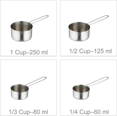 Relaxdays Messbecher & Löffel Set, 8-teilig, Edelstahl, US & ml, Portionierlöffel, Silber