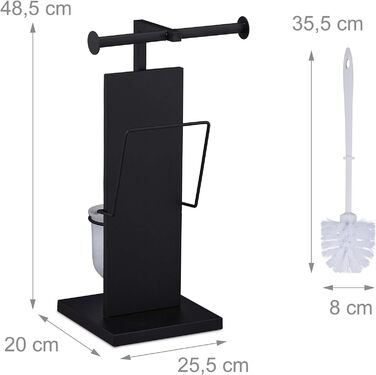 Relaxdays WC Garnitur, mit Klobürste, Klorollenhalter, Zeitungshalter, stehend, Metall, HBT 70 x 25,5 x 20 cm, schwarz, L (Medium)