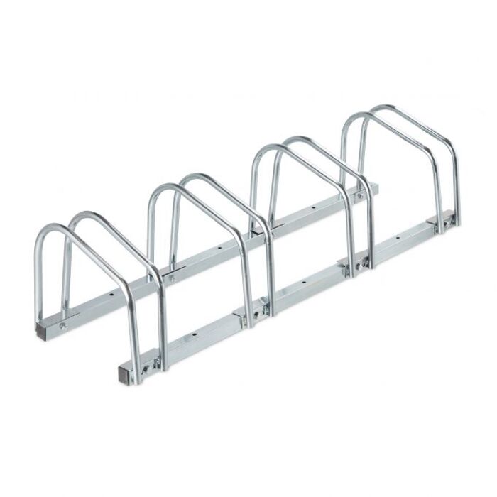 Relaxdays Silberner Fahrradständer für 4 Fahrräder