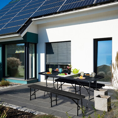 Relaxdays Gartentisch in schwarzer Rattan-Optik