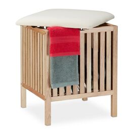 Relaxdays Wäschekorb aus Walnussholz mit Sitz