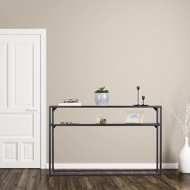 Relaxdays Konsolentisch, Glasplatte, Metallgestell, Ablage, 4 Beine, 70,5x110x30 cm, schwarz
