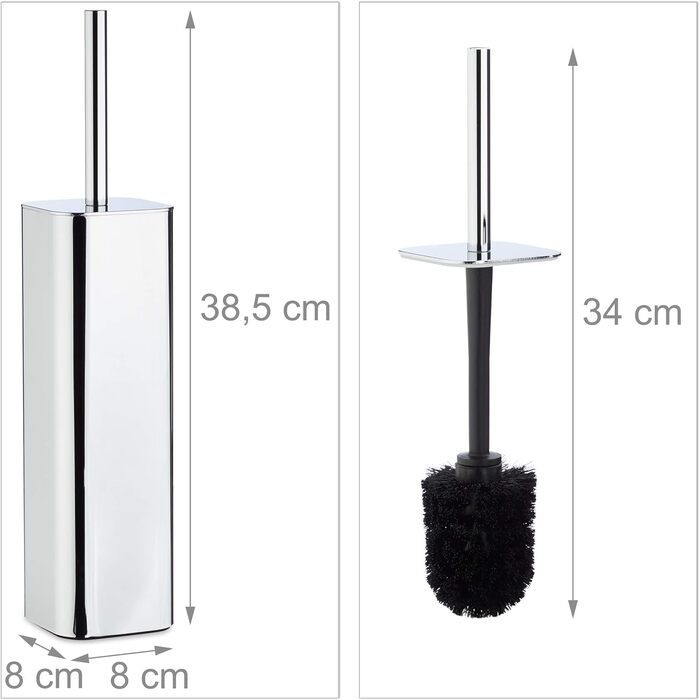 Relaxdays WC Bürstenhalter Wand, Toilettenbürstenhalter mit WC Bürste, für Wandmontage, HTB: 38,5x8x8 cm, silber/schwarz 8 x 8 x 38.5 cm