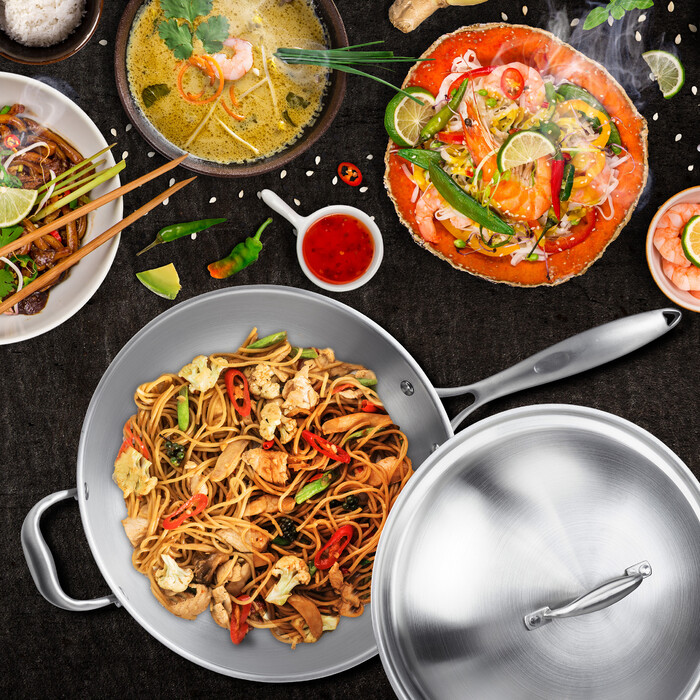 Relaxdays Edelstahl Wok mit Deckel